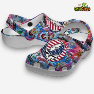 Colorful Patriot 4th Of July Grateful Dead 3D Printed Classic Crocs Shoes - Image 1