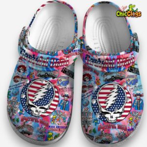 Colorful Patriot 4th Of July Grateful Dead 3D Printed Classic Crocs Shoes - Image 2