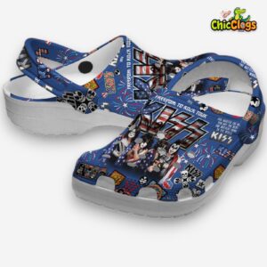Comfort Blue Shoes Kiss Metal Rock 4th Of July 3D Printed Classic Crocs Shoes - Image 1