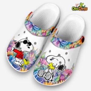 Cool Design Snoopy Floral Cartoon Crocs For Kids & Adults - Image 1