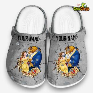 Custom Name Beauty And The Beast Cracked Texture Unisex Crocs Clog Shoes - Image 3