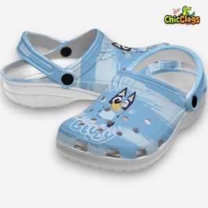 Custom Name Bluey Paint Splatter Graphics Unisex Crocs - Image 1