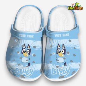 Custom Name Bluey Paint Splatter Graphics Unisex Crocs - Image 3