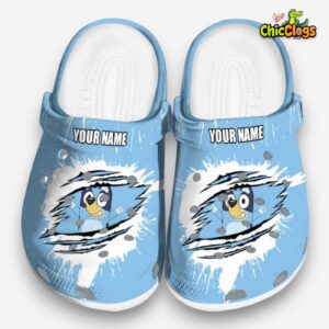 Custom Name Bluey Splash Motif Background 3D Printed Classic Crocs Shoes - Image 3