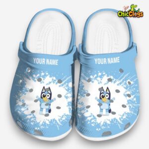 Custom Name Bluey Splatter Background 3D Printed Classic Crocs Shoes - Image 3