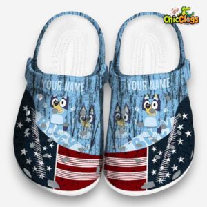Custom Name Bluey Star Spangled Side Pattern 3D Printed Classic Crocs Shoes - Image 3