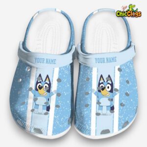 Custom Name Bluey Vertical Stripes Unisex Crocs Clog Shoes - Image 3