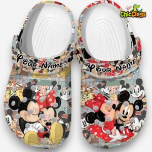 Custom Name Clogs Cute Couple Mickey And Minnie Classic Slippers - Image 2
