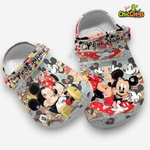 Custom Name Clogs Cute Couple Mickey And Minnie Classic Slippers - Image 3