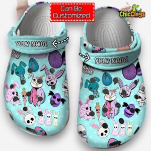 Custom Name Creepy Cute Spooky Easter Light Blue Unisex Crocs - Image 2