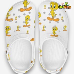 Custom Name Cute Tweety Partern White Classic Crocs - Image 2