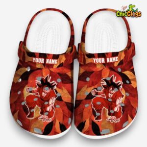 Custom Name Dragon Ball Autumn Leaves Unisex Crocs Clog Shoes - Image 3