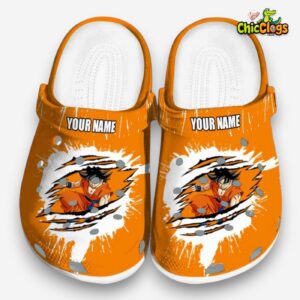 Custom Name Goku Dragon Ball Splash Motif Background Unisex Crocs - Image 3
