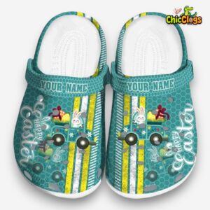 Custom Name Easter Contrasting Stripes Unisex Crocs - Image 3