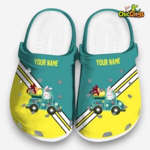 Custom Name Easter Striped Accents 3D Printed Classic Crocs Shoes - Image 3