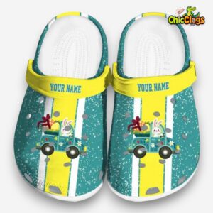 Custom Name Easter Vertical Stripes Unisex Crocs Clog Shoes - Image 3