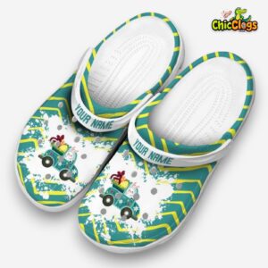 Custom Name Easter Zigzag Paint Burst 3D Printed Classic Crocs Shoes - Image 1