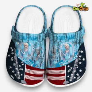 Custom Name Frozen Star Spangled Side Pattern Unisex Crocs Clog Shoes - Image 3