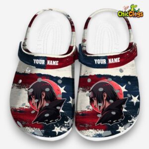 Custom Name Itachi Patriotic Stripes 3D Printed Classic Crocs Shoes - Image 3