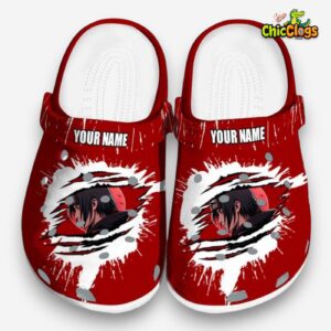 Custom Name Itachi Splash Motif Background 3D Printed Classic Crocs Shoes - Image 3