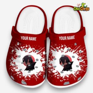 Custom Name Itachi Splatter Background 3D Printed Classic Crocs Shoes - Image 3