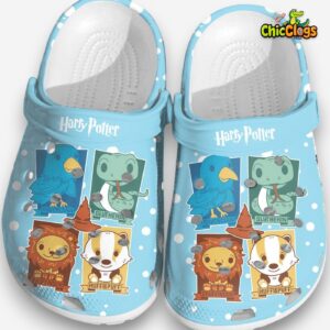 Custom Name Mascot Of Four House Of Hogward School Blue Sky 3D Printed Classic Crocs Shoes - Image 2