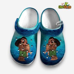 Custom Name Moana And Maui Blue Sea Pattern Disney Graphic Cartoon Unisex Crocs Clog Shoes - Image 1
