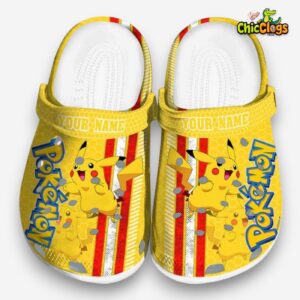 Custom Name Pikachu Pokemon Contrasting Stripes 3D Printed Classic Crocs Shoes - Image 3