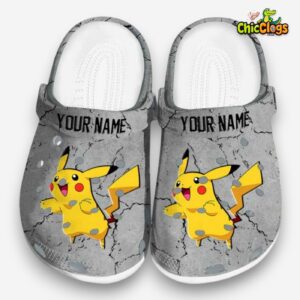 Custom Name Pikachu Pokemon Cracked Ground Texture 3D Printed Classic Crocs Shoes - Image 3