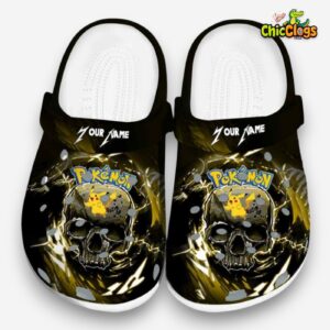 Custom Name Pikachu Pokemon Gothic Skull 3D Printed Classic Crocs Shoes - Image 3