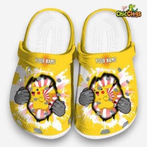 Custom Name Pikachu Pokemon Gripping Hand 3D Printed Classic Crocs Shoes - Image 3