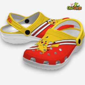 Custom Name Pikachu Pokemon Striped Accents Unisex Crocs Clog Shoes - Image 1