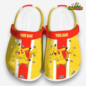 Custom Name Pikachu Pokemon Vertical Stripes 3D Printed Classic Crocs Shoes - Image 3
