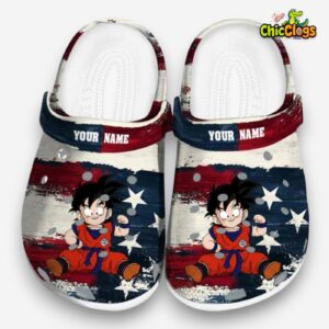 Custom Name Son Gohan Dragon Ball Patriotic Stripes 3D Printed Classic Crocs Shoes - Image 3
