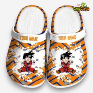 Custom Name Son Gohan Dragon Ball Zigzag Paint Burst 3D Printed Classic Crocs Shoes - Image 3