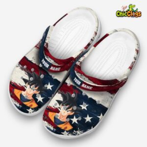 Custom Name Son Goku Dragon Ball Patriotic Stripes 3D Printed Classic Crocs Shoes - Image 1