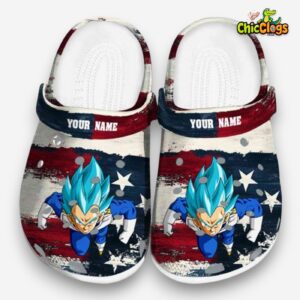 Custom Name Vegeta Dragon Ball Patriotic Stripes 3D Printed Classic Crocs Shoes - Image 3