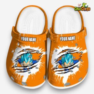 Custom Name Vegeta Dragon Ball Splash Motif Background 3D Printed Classic Crocs Shoes - Image 3