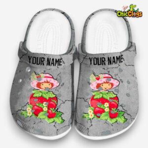 Customized Strawberry Shortcake Cracked Texture Grey Clogs - Image 3