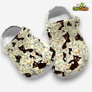Cute Black And Beige Cats 3D Printed Classic Crocs Shoes - Image 3