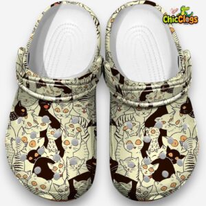 Cute Black And Beige Cats 3D Printed Classic Crocs Shoes - Image 4