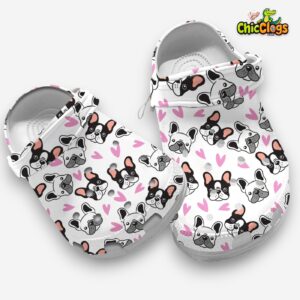Cute French Bulldog And Pink Tiny Heart Pattern Clogs Shoes - Image 3