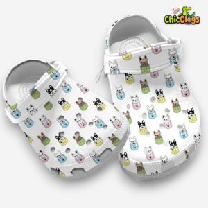 Cute French Bulldog Puppies In Colorful Pockets White Clogs - Image 3