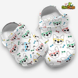 Cute French Bulldog Wearing Colorful Glasses Crocs For Kids & Adults - Image 3