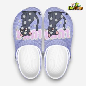 Cute Gray Cat Anime Luna 3D Printed Classic Crocs Shoes - Image 4