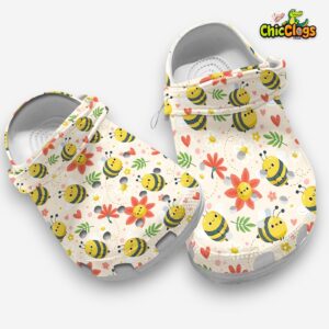 Cute Little Bee Swarm Cartoon Style Beige Classic Crocs Shoes - Image 3