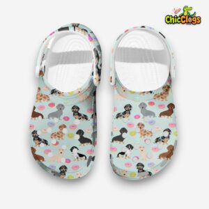 Durable Mint Color Dachshund Dog & Donuts Pet 3D Printed Classic Crocs Shoes - Image 1
