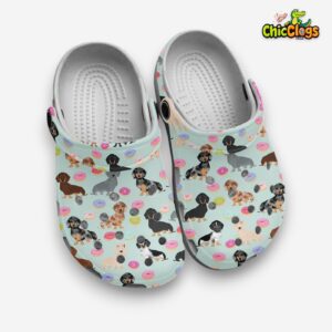 Durable Mint Color Dachshund Dog & Donuts Pet 3D Printed Classic Crocs Shoes - Image 2