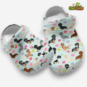 Durable Mint Color Dachshund Dog & Donuts Pet 3D Printed Classic Crocs Shoes - Image 3