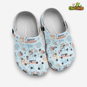 Exciting Happy Birthday Bluey Light Blue Cartoon 3D Printed Classic Crocs Shoes - Image 2